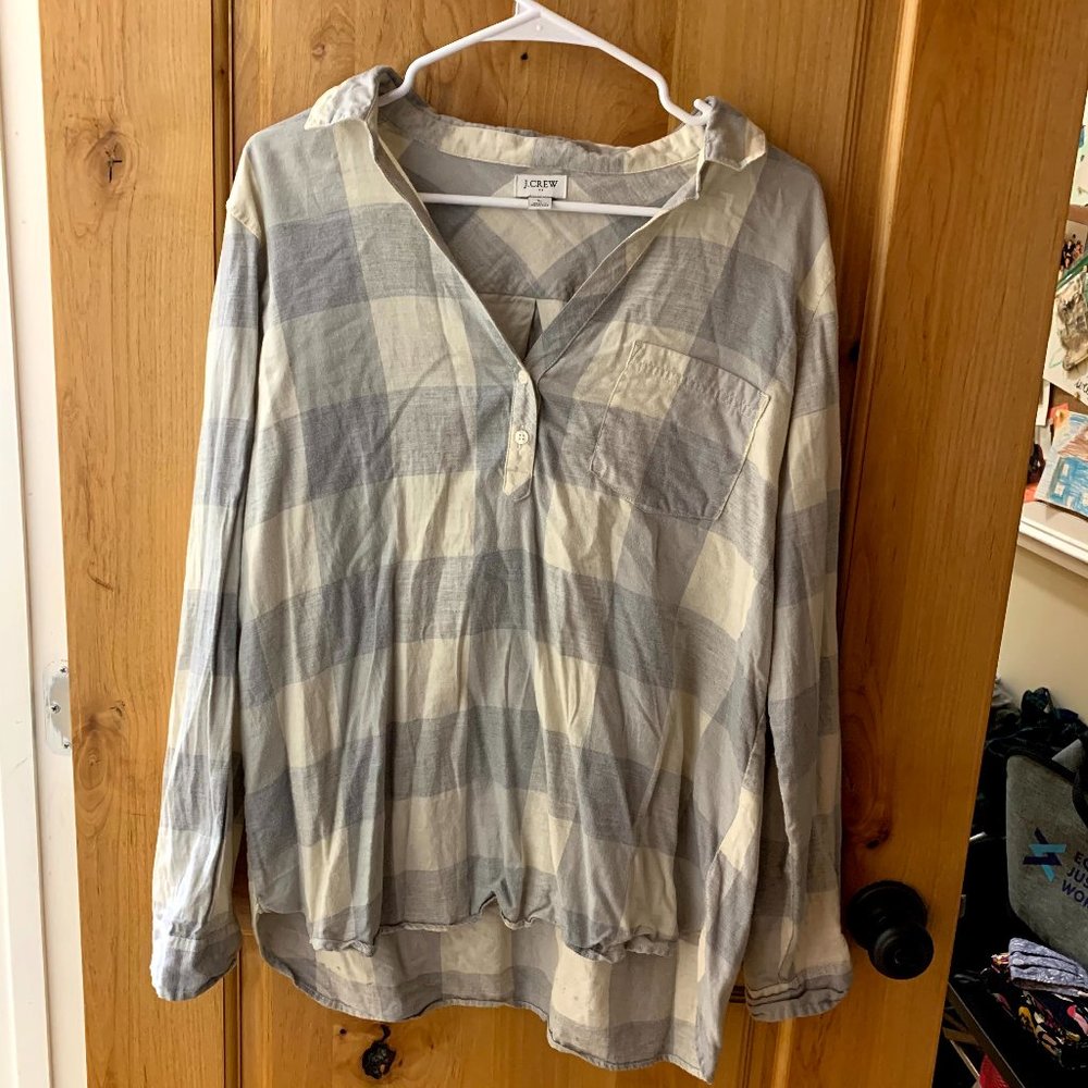 J.Crew Flannel Popover Henley L Heather Grey/Ivory